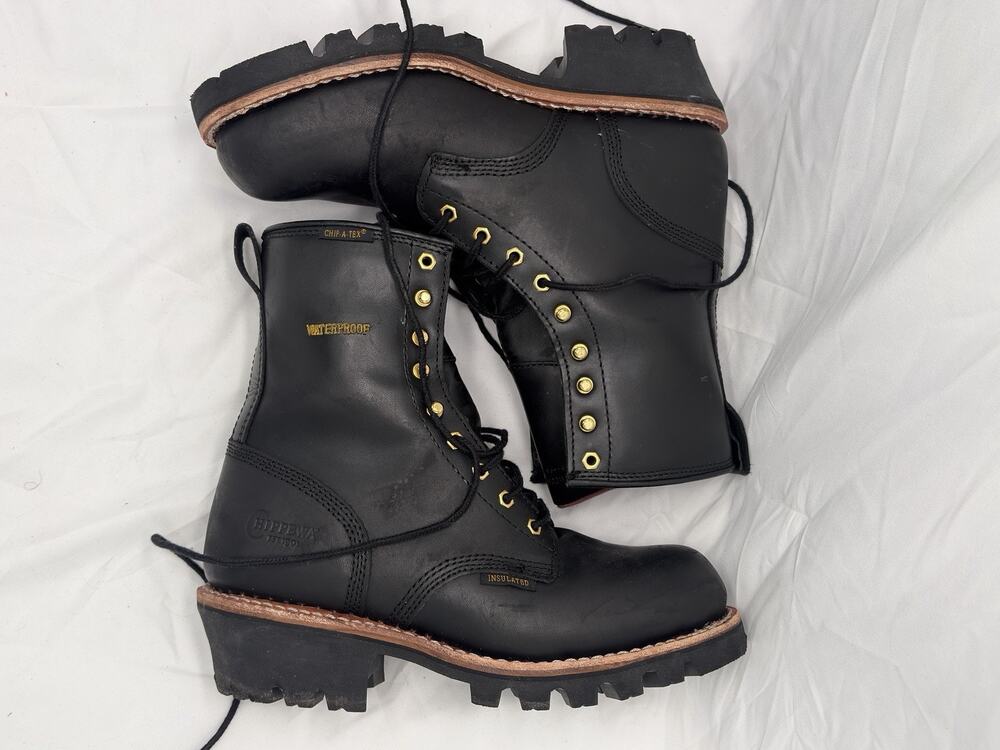 Chippewa Baldor 8in Logger Work Boot Leather Black Oiled 9W
